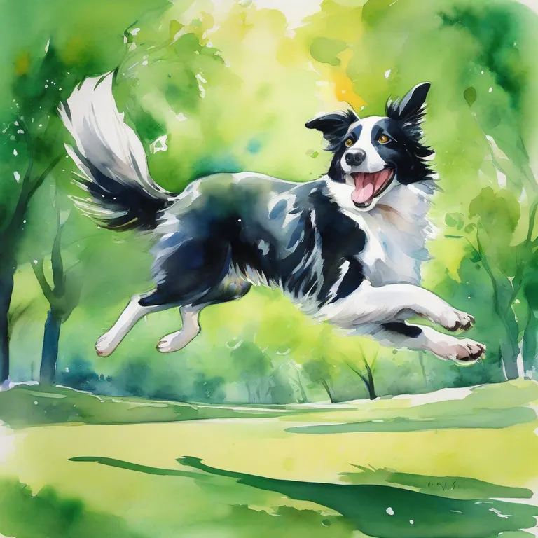 Watercolor illustration of a border collie