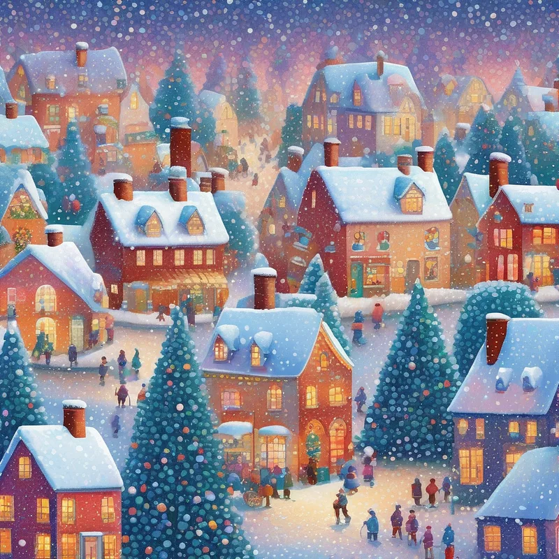 Pointillism Village Stable Diffusion prompt example