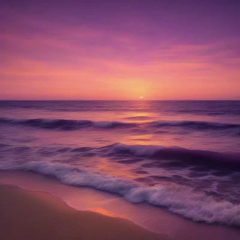 Ocean sunset with peach, violet, and pink color bands