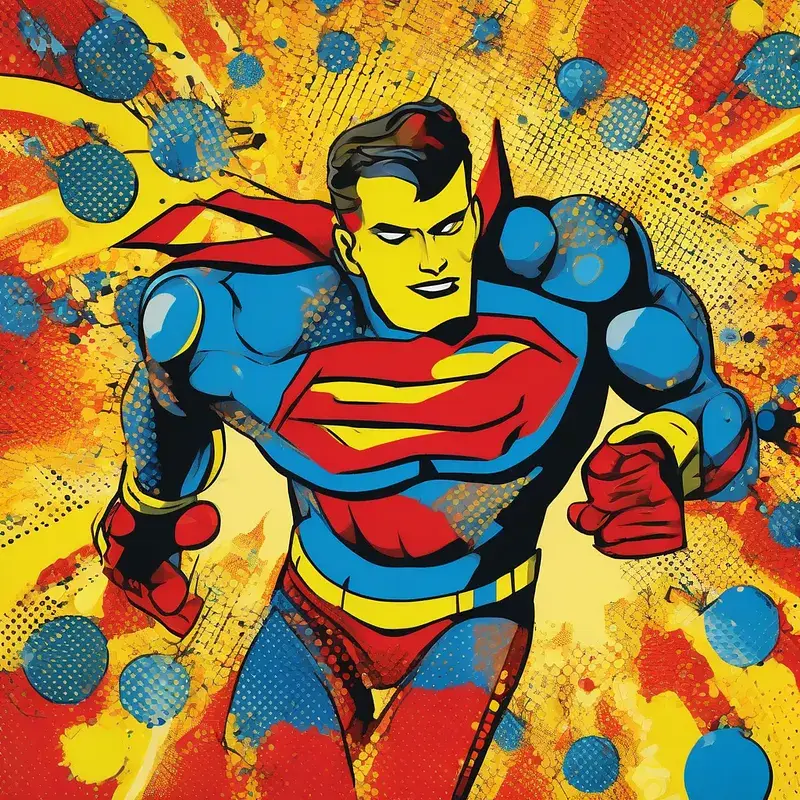 Pop art superhero with comic dots and primary colors