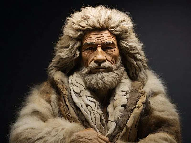 Fur texture prompt example, A sculpture of a man, (made out of fur)