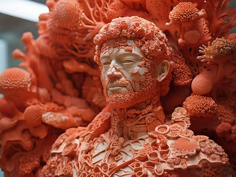 Coral texture prompt example, A sculpture of a man, (made out of coral)