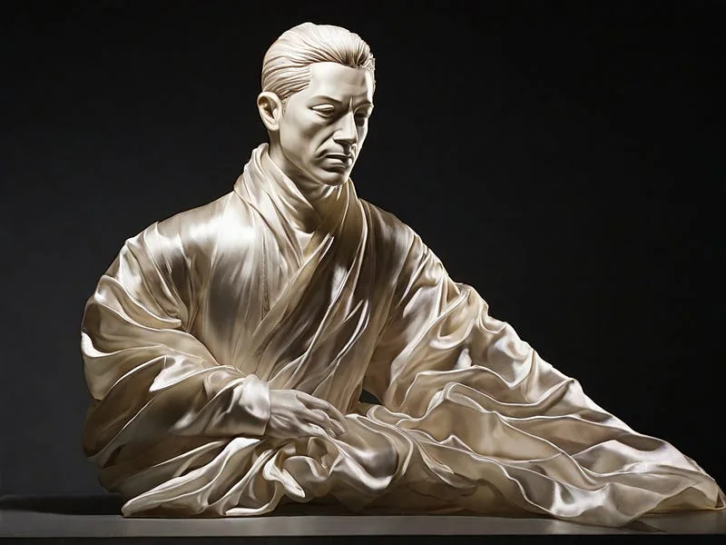 Silk texture prompt example, A sculpture of a man, (made out of silk)