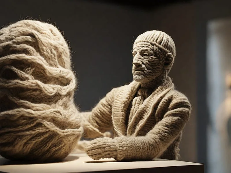 Wool texture prompt example, A sculpture of a man, (made out of wool)