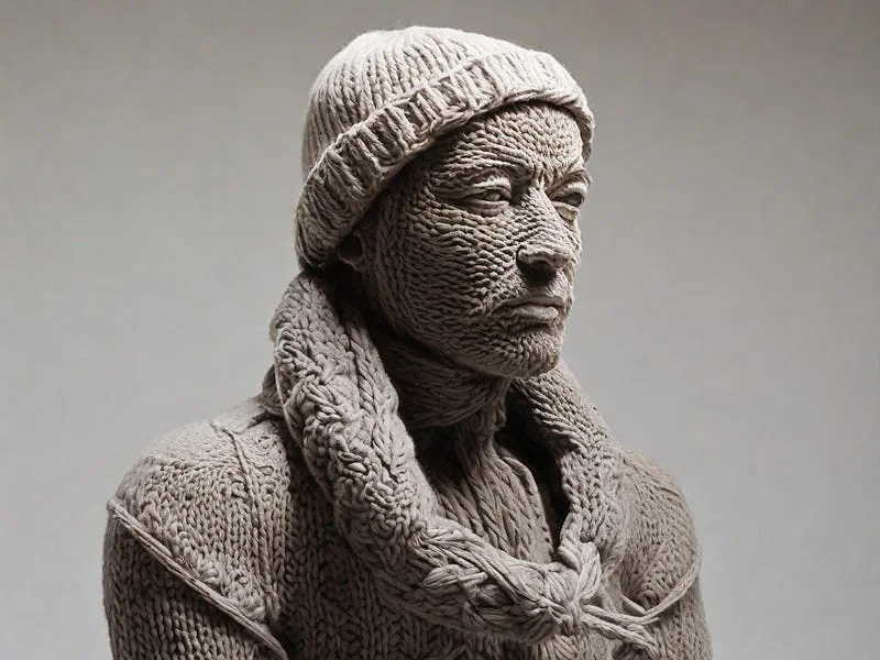 Knit texture prompt example, A sculpture of a man, (made out of knit)