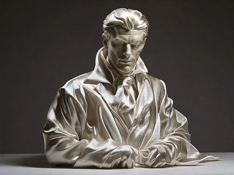 Satin texture prompt example, A sculpture of a man, (made out of satin)