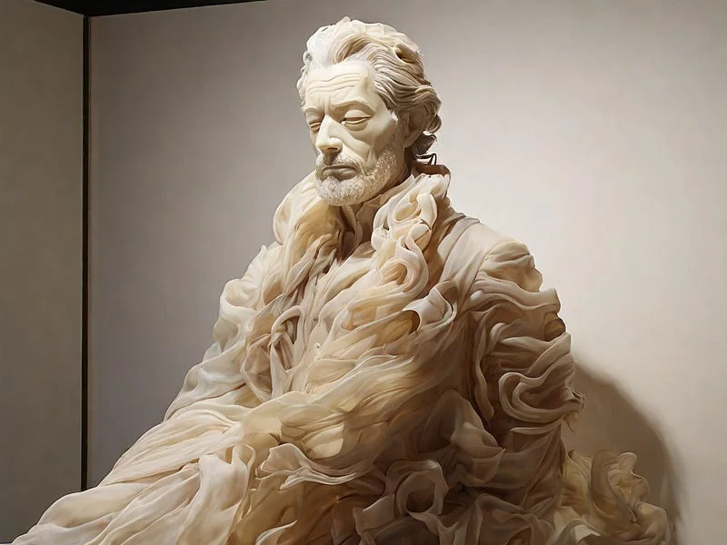 Chiffon texture prompt example, A sculpture of a man, (made out of Chiffon)