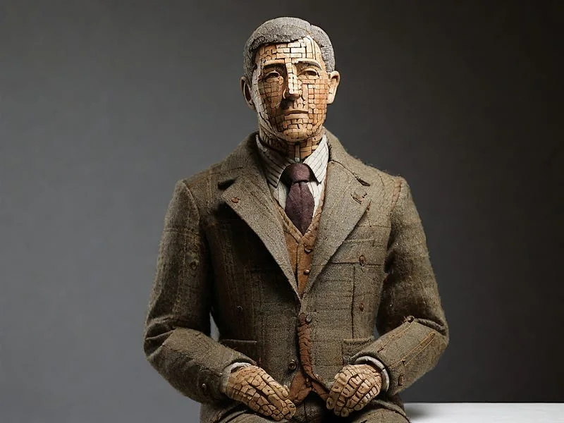 Tweed texture prompt example, A sculpture of a man, (made out of Tweed)