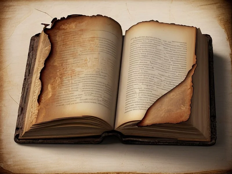 Burnt Edges texture prompt example, a book, (burnt edges:1.2), high resolution, ((high fidelity:1.1)), detailed textures, photo