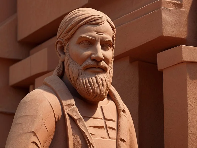 Ceramics texture prompt example, A sculpture made out of terracotta, depicting a man, high resolution, high fidelity:1.1, detailed texture, photo