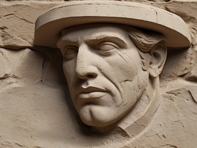 Stone texture prompt example, stone depicting a man, high resolution, high fidelity:1.1, detailed texture, photo