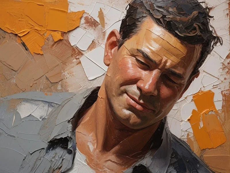 Palette Knife Marks texture prompt example, Palette Knife Marks, depicting a man, high resolution, high fidelity:1.1, detailed texture, photo