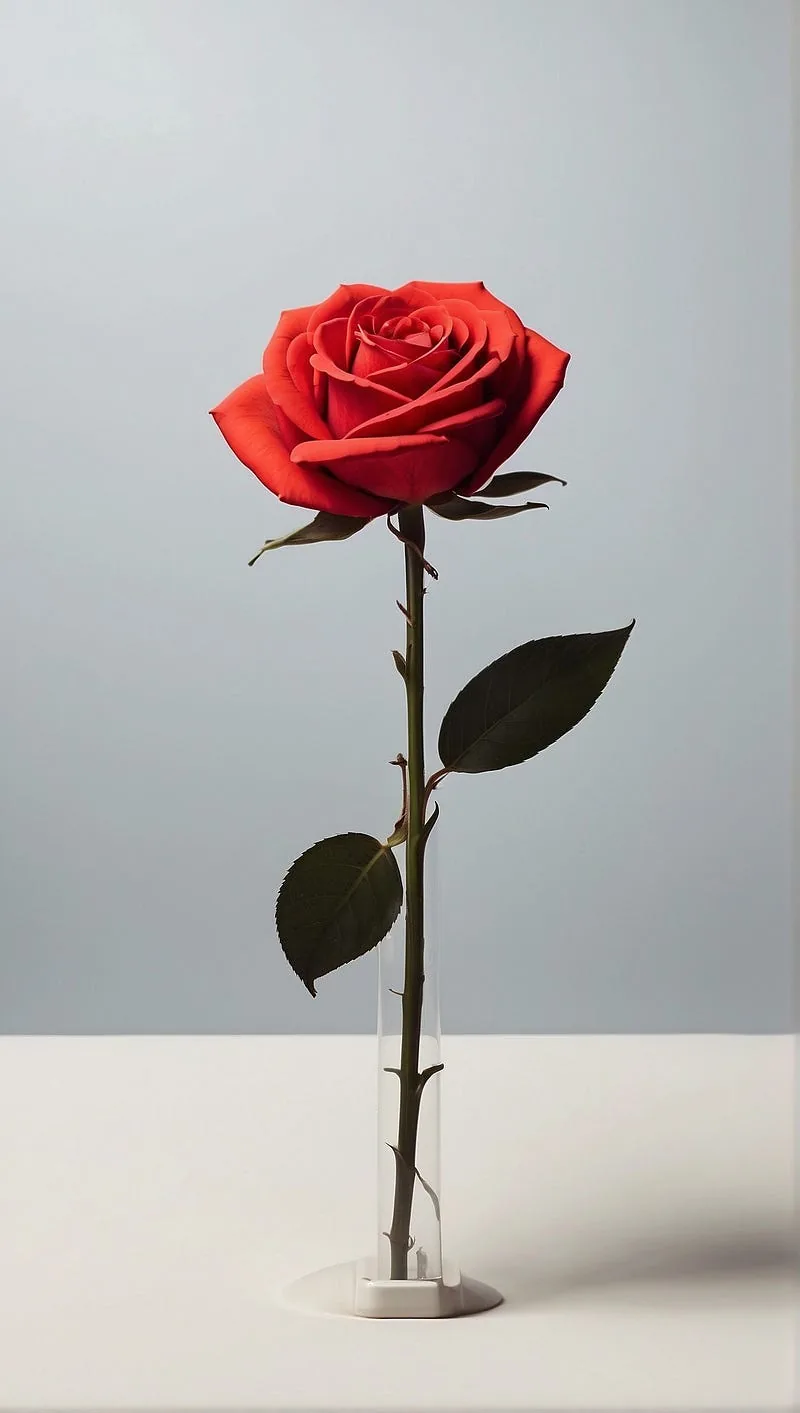 “A minimalist design with a single red rose”