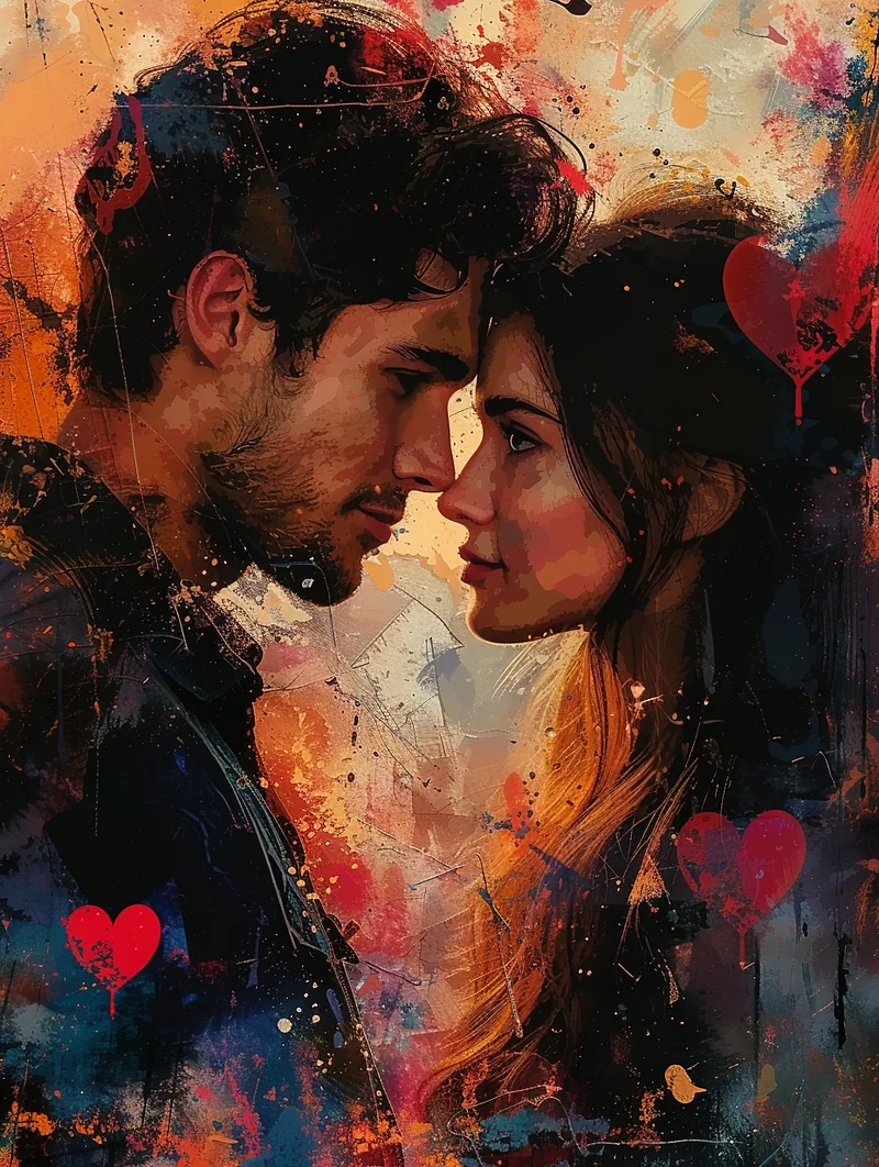 Transform a couple’s selfie into a digital painting with a romantic, artistic style suitable for Valentine’s Day &mdash; ar 3:4 &mdash; s 750 &mdash; v 6.0