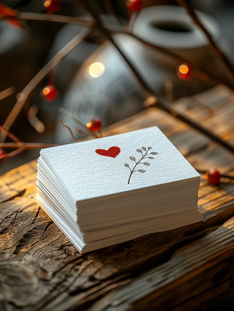 mockup of printed business card, valentines day, sweet love notes or messages, incorporating inside jokes or references to cherished memories &mdash; ar 3:4 &mdash; s 500 &mdash; v 6.0